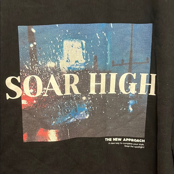 Zara Soar High Sky Black Crewneck Sweater with Graphic Design Men's Size Medium - Picture 2 of 8